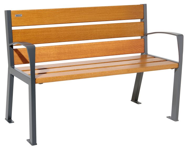 Banc ligne SILAOS acier & bois avec accoudoirs - 6 lames