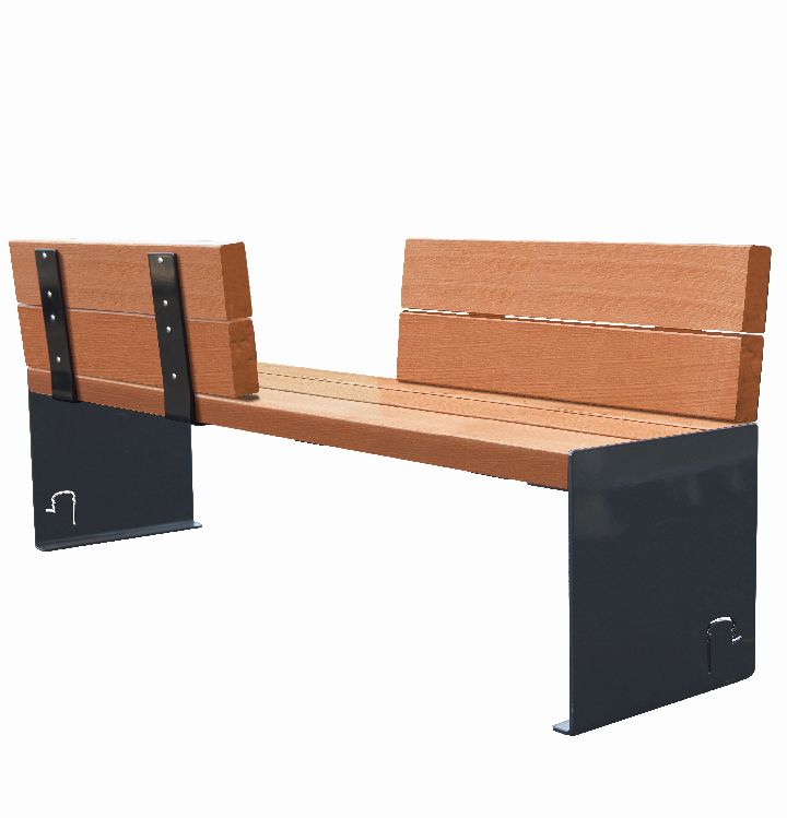 Banc en acier et chêne face à face