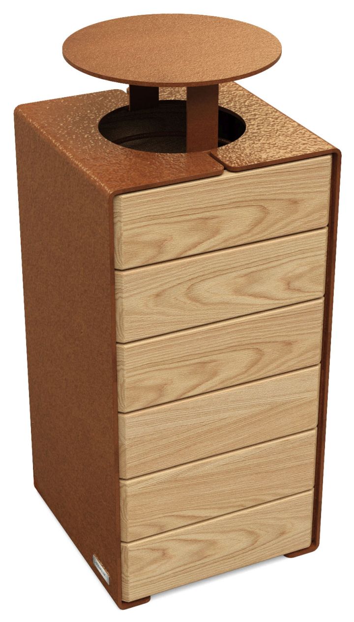 Corbeille acier et bois ligne KUB
